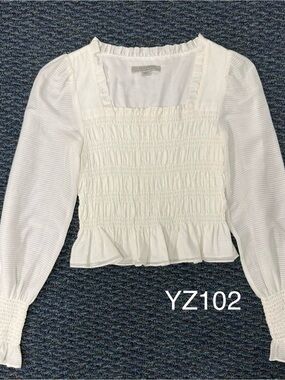AllSaints White Smocked Square-Neck Blouse